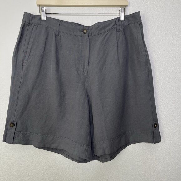 NEW J. Jill Linen Blend Shorts Size 18 Gray Chino Elastic Waist Pockets Casual - Picture 1 of 10